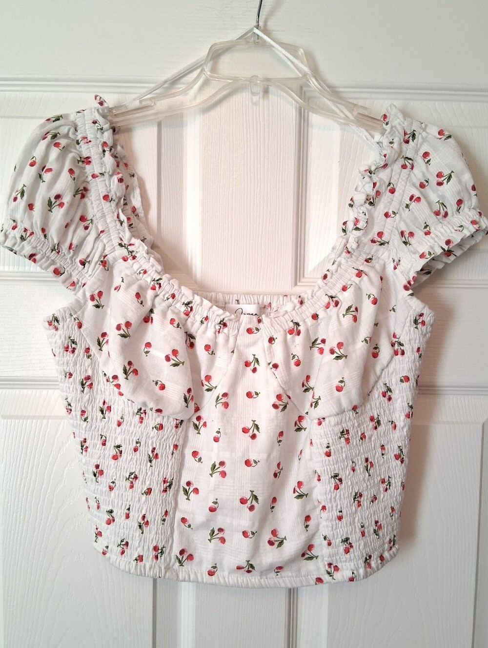 JAPNA White Crop Top with Red Cherry Print. XL